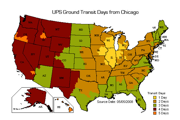 UPS Ground Delivery Map